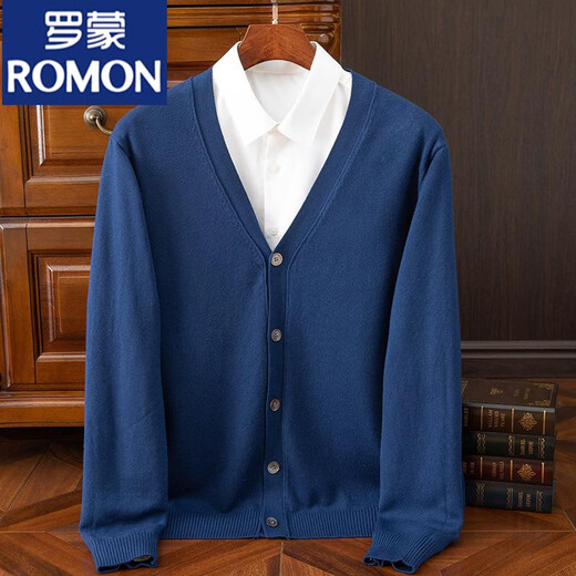 ROMON spring and autumn new style wool cardigan for men solid color knitted jacket loose V-neck sweater casual business top for men light gray without shirt 3XL 190-210Jin Jin equals 0.5 kg