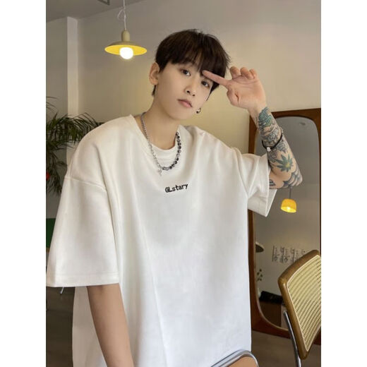Kmka Guangzhou Dreizehn-Linie Herren-T-Shirt Nische Lose Baumwolle Ins Rundhals Neck-Design Sinn für Halbärmelneeve Hong Kong Style Korean [Qualität reines Baumwoll] Schwarze Kurzärmler-Herrenbekleidung-3271 S [vorgeschlagen 90-115jin [Jin gleich 0,5 kg]]]