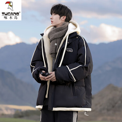 Woodpecker (TUCANO) American cotton-padded jacket for men in winter 2024 new thickened retro cotton-padded jacket winter down jacket fake two-piece trendy brand jacket FJNA302-MY8888 black XL