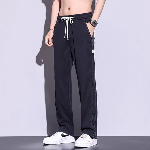 啄木鸟休闲裤男2025夏季新款潮流百搭阔腿裤男显瘦宽松男士休闲直筒裤男 1048浅蓝色 XL 建议120-150斤