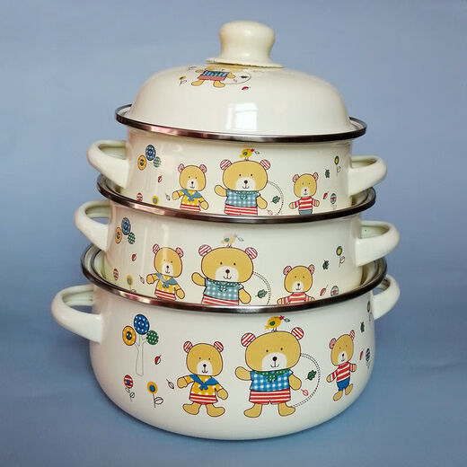 Pupan thickened enamel soup basin household double-ear pot with lid instant noodle bowl stew soup pot induction cooker heating soup bowl stew medicine pot lucky pot thickened 16cm