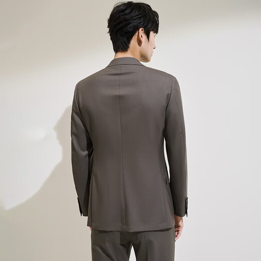 Anniversary Bird Suit Men's Spring New Men's Machine Washable Wool Business Formal Double Slit Suit and Trousers Suit Brown Plain Plain Face 52 B(185/108) /Please note waist or trousers