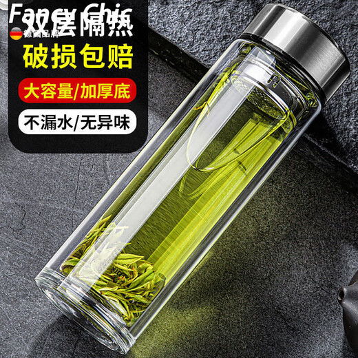 FANCYCHIC está regalando una taza de té portátil mediana de vidrio de doble capa con aislamiento doméstico para hombres y mujeres con una gran capacidad y una taza de agua espesa. Precio original de Thousand Layer Silver 698-550 ml. Distribución en curso ---sólo una hora después de la dispensación