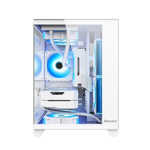 航嘉（Huntkey）S900沙尘暴全景版海景房机箱台式电脑机箱（双面钢化玻璃/左右分区/240水冷/7风扇位/M-ATX主板 ） S900沙尘暴-全视版-白色