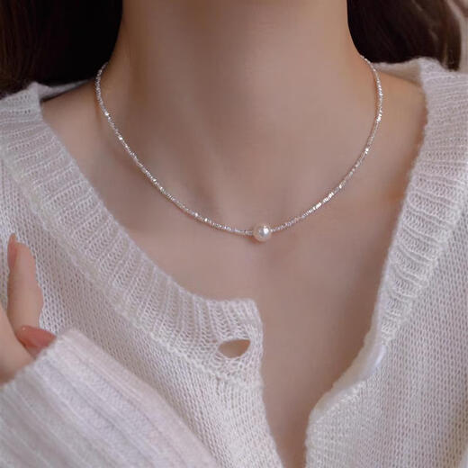 Olevo Outlets Broken Silver A Few Liang Pearl Pendant Pure Silver Necklace Women's 2024 New Clavicle Chain High-Level Light Luxury Broken Silver A Few Liang Pearl Necklace Thin