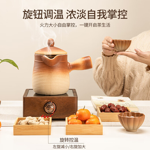 Xiangye's large dry-burning pot pot with lid and stove-cooking teapot can be used for roasting tea and making milk tea over an open fire. Ceramic set. Rough pottery heart-shaped striped side-handled pot.