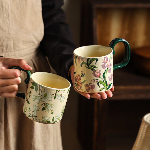 Sherry French retro ceramic couple mug niche coffee cup water cup girl high-looking office drinking cup Iris 400ML exquisite color box | can enter four machines