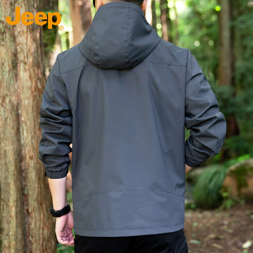 Jeep (JEEP) jacket men's autumn and winter casual hooded jacket men's trendy loose assault clothing men's gray 2XL