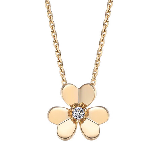 Shiniao 18K gold clover small gold flower rose gold necklace women's diamond color gold four-leaf clover AU750 light luxury clavicle chain 18k gold