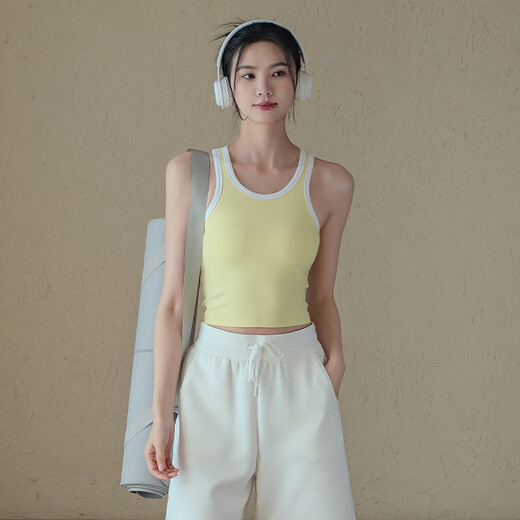 LULUUVTTOH Sports Bra Women's New Shockproof Breast Retracting Yoga Wear Vest Running Pilates Training Fitness Bra Women's Washable Yellow/White Removable Breast Pad M