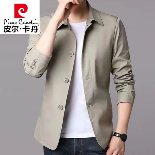 
Pierre cardin spring and autumn men's business casual jacket suit middle-aged and young people solid color lapel thin Korean slim windbreaker jacket light gray 1048 L [recommended 118-138Jin [Jin equals 0.5 kg]]