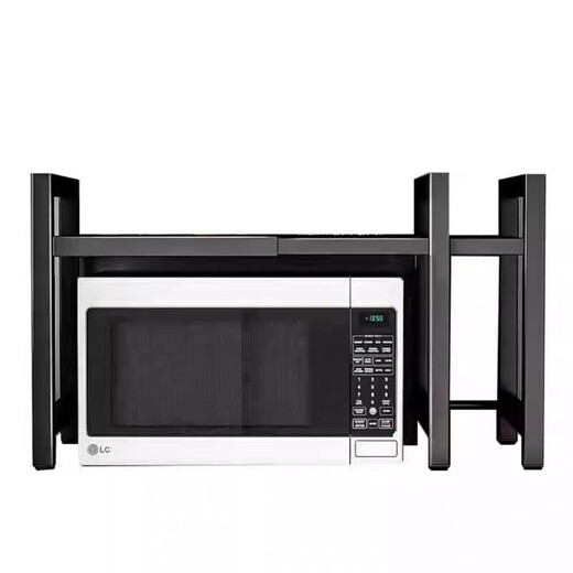 Thickened countertop kitchen microwave storage rack retractable multi-layer rice cooker oven household storage artifact bold #black three-layer retractable package