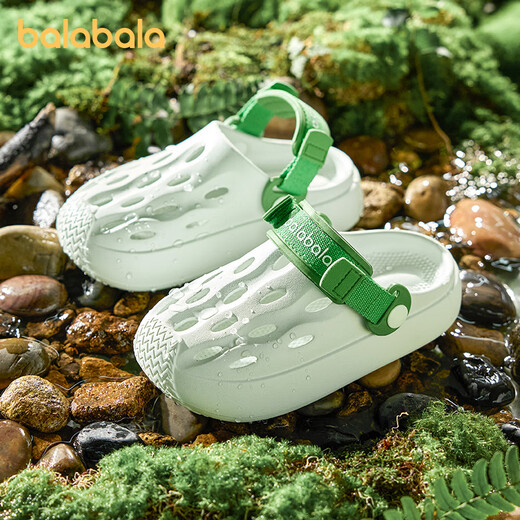 Balabala children's slippers, boys' summer toe-toe anti-kick, large children's hole-in-the-wall sandals, boys' wear-resistant and breathable beach sandals, mint green 35, inner length 22cm (220) suitable for feet 34-35