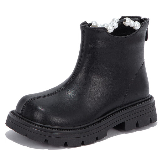 Wuma Bottes pour filles Bottes courtes princesse pour enfants en cuir véritable 2025 Nouvel hiver Bébé en peluche Martin Bottes Filles Deuxième chaussures en coton Noir Deuxième coton Taille 34 La longueur intérieure de la chaussure est d'environ 21,7 cm