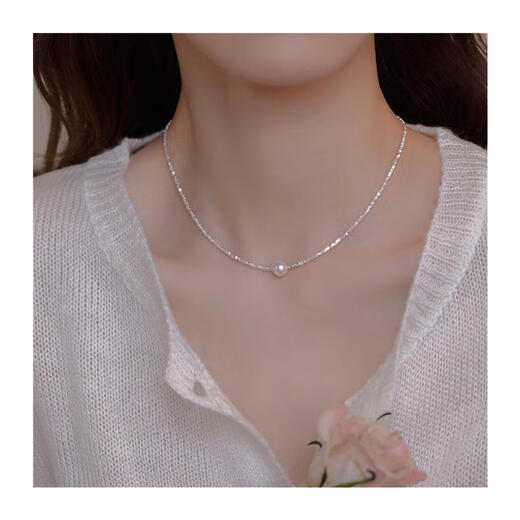 Olevo Outlets Broken Silver A Few Liang Pearl Pendant Pure Silver Necklace Women's 2024 New Clavicle Chain High-Level Light Luxury Broken Silver A Few Liang Pearl Necklace Thin
