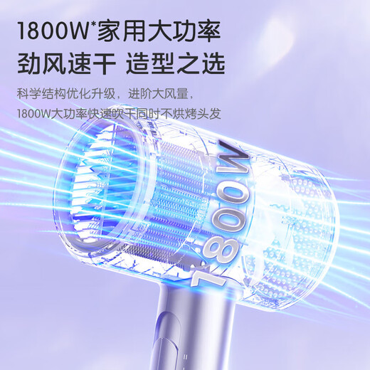 Midea Hair Dryer Home Negative Ions High Power Does Not Hurt Electricity Hair Dryer Hair Dryer Negative Ion Hair Dryer Dormitory Use Ten Million Negative Ions 1800w High Power Aurora Purple-80 Million Negative Ions Hair Care
