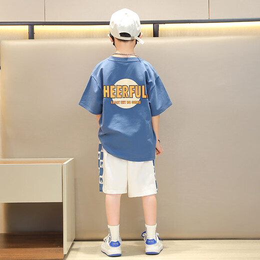I.Karnow Kinderbekleidung Jungen Sommersportanzug Kinder modische Shorts Shorts Zweiteiler Set 2025 Big Children's Summer Clothing Trend 9880 Blau 3357 Weiß + 9905 White 3266 Gray 120