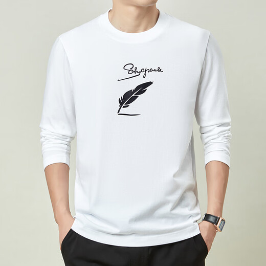 扬玦男士纯棉长袖t恤圆领上衣春秋季新款休闲男装宽松时尚打底衫体恤 6629岩石灰 L /170(建议115-130斤)