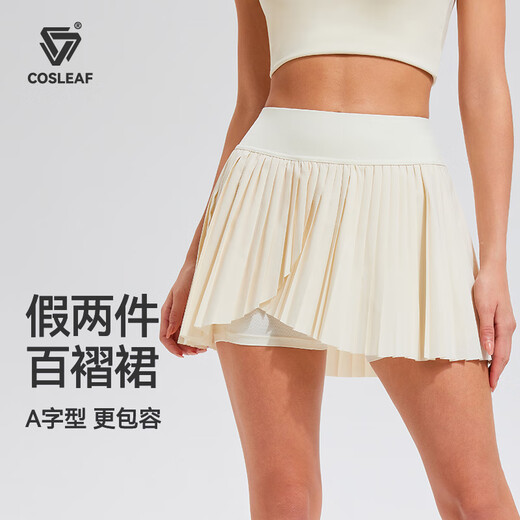 Cosleaf sports pleated skirt women's summer vacation anti-exposure short skirt running yoga Pilates casual tennis short skirt white M (recommended 95-105 Jin Jin equals 0.5 kg)