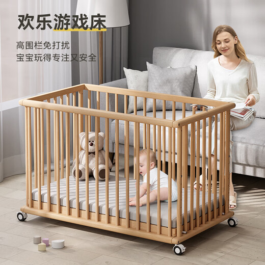 ULOP solid wood crib, beech wood multi-functional splicing bed, removable newborn baby bed, wooden paint-free bb bed, beech crib, paint-free, formaldehyde-free solid wood splicing bed, review with courtesy - post pictures and get a coconut palm latex mattress