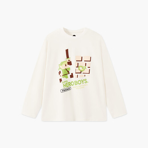 MQD boys' spring new arrival, college style long-sleeved medium and large children's cartoon letter tops, trendy and cool casual T-shirt, off-white 130