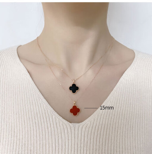 Li Shen 18K gold four-leaf clover pendant au750 color gold rose gold gold necklace clavicle chain girl birthday gift 18K gold rose gold (pendant + 18K gold necklace 25mm red agate