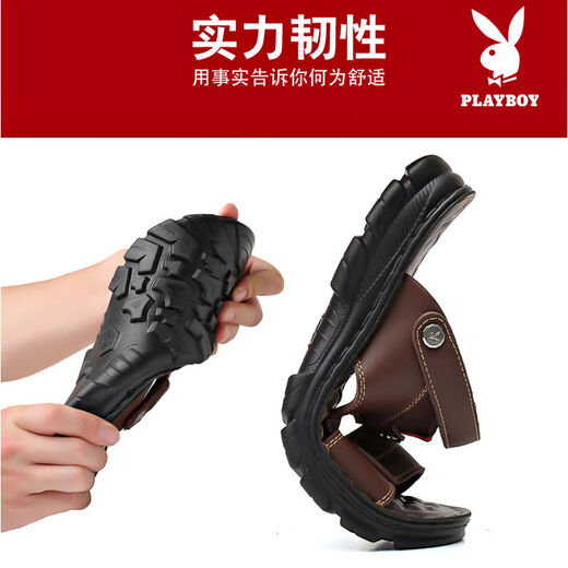 Playboy (Playboy) Sandalen Herren echtes Leder atmungsaktivem Dual-Purple-Sandalen Herren-Sohle ohne Schlupf-Freizeitschuhe Outdoor Beachschuhe Brown-H835 41