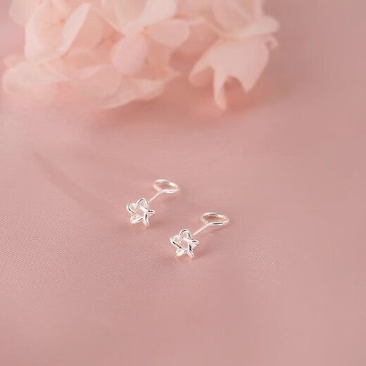 Qi Xiaomi Star Earrings Women's Sterling Silver 999 Ear Hole Niche Design Pure Silver Curved Hook Earrings for Sleeping No Picking for Ear Piercing Star Earrings-Straight Needle Pair Full Body Pure Silver