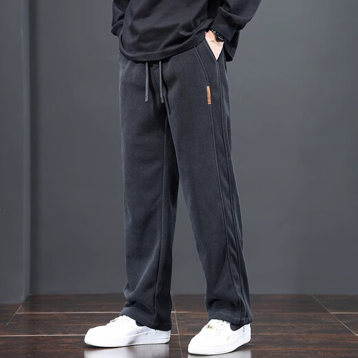 Woodpecker spring and autumn men's new casual pants winter plus velvet thickening loose straight sports versatile trendy long pants blue gray XL (130-150Jin Jin equals 0.5 kg)