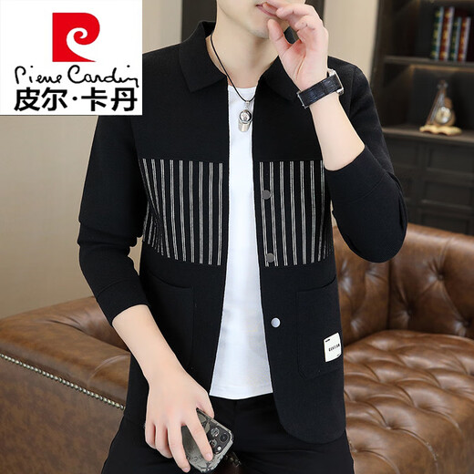 Pierre Cardin knitted jacket men's 2025 spring and autumn new sweater cardigan trendy handsome high-end jacket sweater 24801 Khaki M Recommendation 80-100Jin Jin equals 0.5 kg