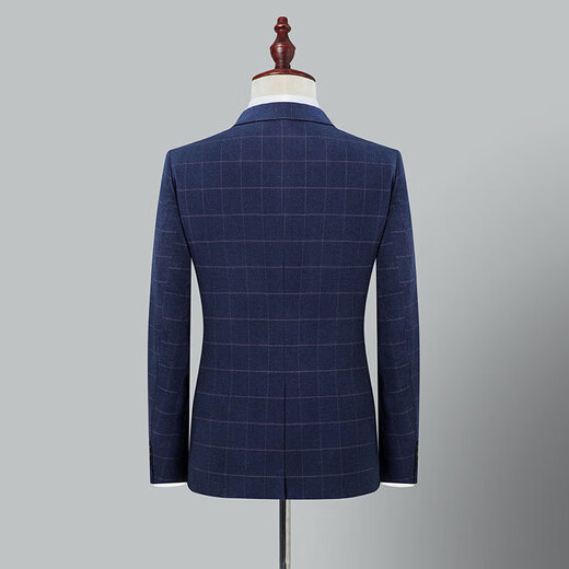 SHANSHAN light luxury brand men's suit wedding dress slim plaid business casual suit for men blue plaid L 170