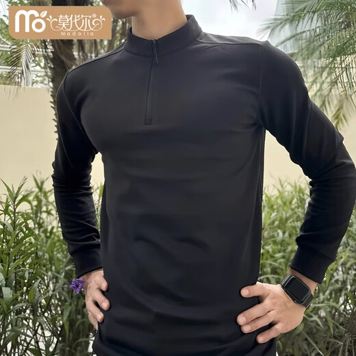 Modal Men's German Velvet Bottoming Shirt Slim Fit Half-Zip Mid-High Collar T-Shirt Long Sleeve Black Inner Premium Sports Sweatshirt Black Upgraded Version 3XL (Suitable) 160-175Jin Jin is equal to 0.5kg