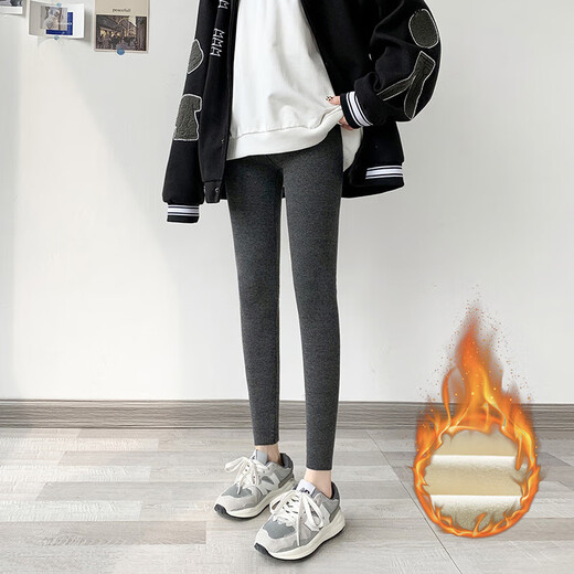 2024 new autumn and winter brushed ribbed leggings for women that can be worn outside high-waisted slim-fitting high-elastic warm trousers black-brushed style one size fits all 80-125Jin Jin is equal to 0.5 kg