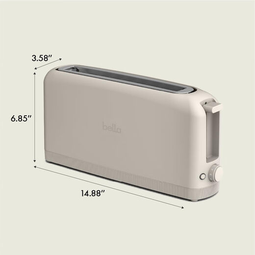 BELLA ultra-thin toaster, 25cm long slot, 6-level baking control, 900W high power, removable crumb tray, anti-jamming, automatic power-off, oat milk color