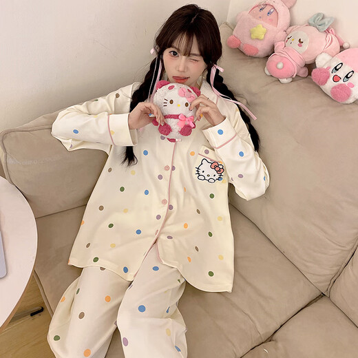 另约睡衣女款春秋季长袖可爱甜美2025新款高级感家居服夏天套装可外穿 6173 翻领波点猫 M