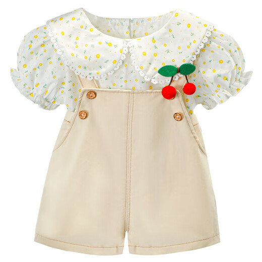 G.duck pequeño pato amarillo bebé niña pantalones cortos con tirantes de manga corta traje nuevo estilo de verano ropa de bebé niñas delgadas de dos piezas traje corto con tirantes beige 100 cm