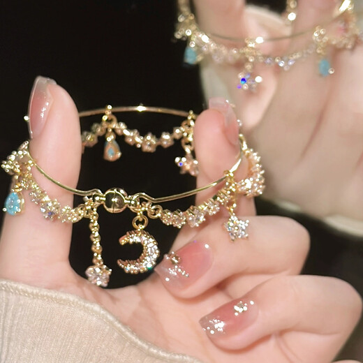 Olevo<Moon>Zircon Moon Star Tassel Bracelet ins niche high-end bracelet women's high-value bracelet M-Zircon Moon Star Tassel Bracelet