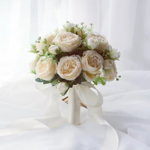 手捧花新娘韩式婚礼结婚领证仿真花束森系婚纱摄影拍照道具手捧花 香槟欧式