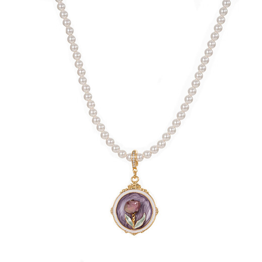 Mo Qianxue oil painting pendant freshwater pearl necklace for women new Chinese style literary retro light luxury niche natural baroque clavicle chain 3MM pearl + oil painting pendant, about 43+7cm long