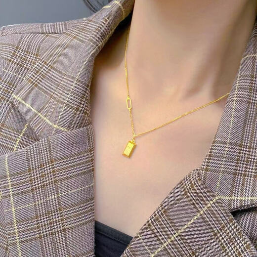 The Immortal Gets Rich Small Gold Brick 18K Gold Silver-covered Necklace Women's Clavicle Chain High-Quality Jewelry Women's Accessories Necklace Gold Store Same Style Small Gold Brick Clavicle Chain - Engraved on the Back Get Rich Counter