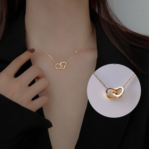 GIOIO Swarovski Zirconium Korean version 18k rose gold simple double ring love clavicle chain titanium steel does not fade the same style rose gold
