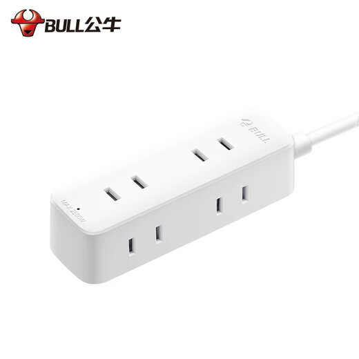 Bull two-pin socket plug board, 2 pins, two holes, 2 heads, 2 corner plug rows, two pin plugs, two wired plug strips, power extension, two jacks, ultra-thin elbow, flat right-angle plug strip, total length 1 meter, 4 sockets A140