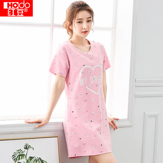 红豆（Hodo）睡裙女款夏季纯棉短袖2025新款家居服网红女士夏天夏款过膝睡衣裙 C1105 2XL 女(135-155斤)