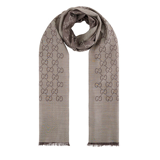 Gucci (GUCCI) classic double G double-sided printed fringed scarf for men and women, light brown 165904 3G646 9664
