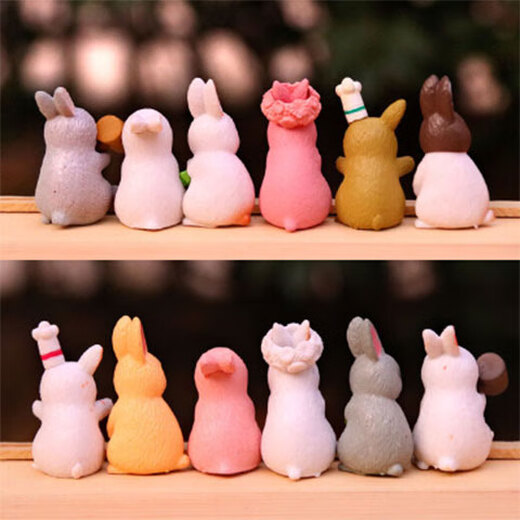 Japón y América New Lindo Simulación Adornos de conejo Mini Animal Modelo Doll Cartoon Micro Paisajismo Suculento Figura de muñeca Caja de regalo Conjunto de conejo Lindo Conjunto de conejo