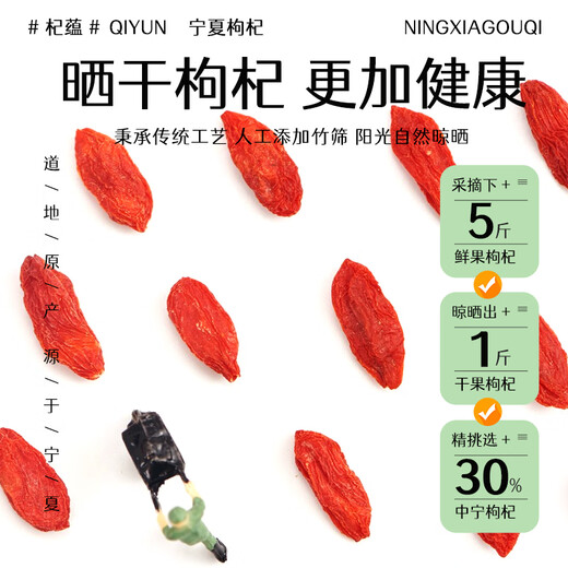 Qiyun Ningxia Zhongning Red Wolfberry Special Grade 250g Erste Stoppeln Einwegabsturz Nicht-Sulfur-Auslasungsgeschenke für Eltern und Ältestegruppen Kauf Neujahrswaren