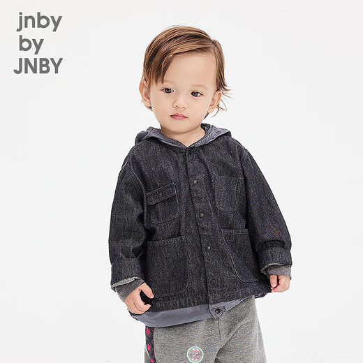 Jnby by JNBY new model Jiangnan Buyi baby hooded denim jacket plus velvet jacket 25 spring boys and girls baby YP1610440 991/denim navy 80 cm