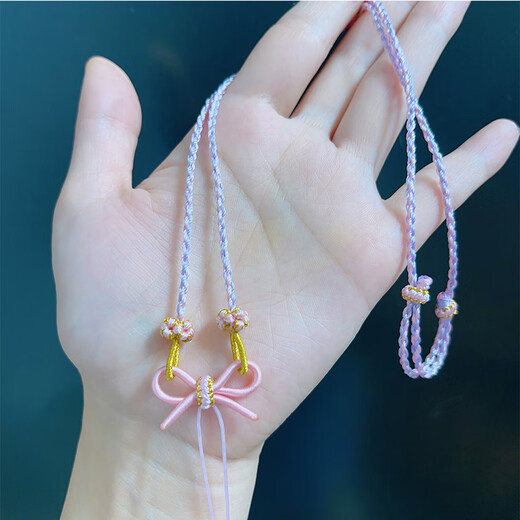 Tanhai hand-woven fugitive princess necklace braided rope semi-finished wearable beads safe buckle gold pendant pink bow fugitive princess bow necklace pink (children's version