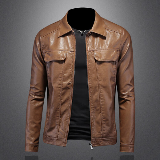 ANDSEEYOU chaqueta de cuero de solapa de marca motocicleta para hombre guapo otoño e invierno nuevo estilo parka hermosa chaqueta de cuero delgada exterior chino Día de San Valentín negro L