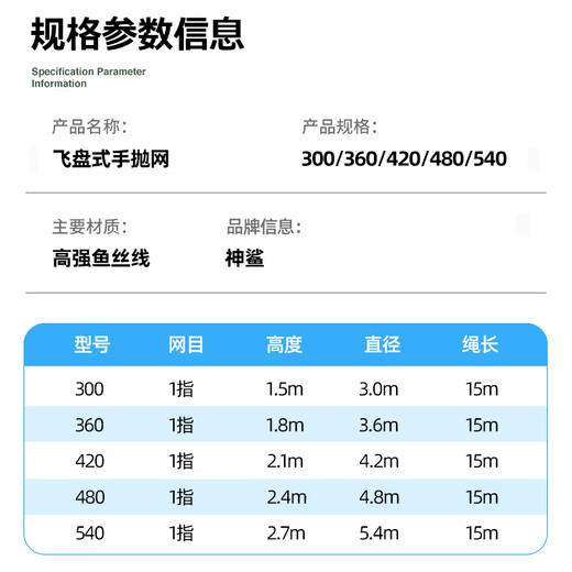 God Shark 2.4-meter high-strength fish silk line hand-thrown fishing net disc hand-thrown fishing easy-throwing net fishing net fishing gear